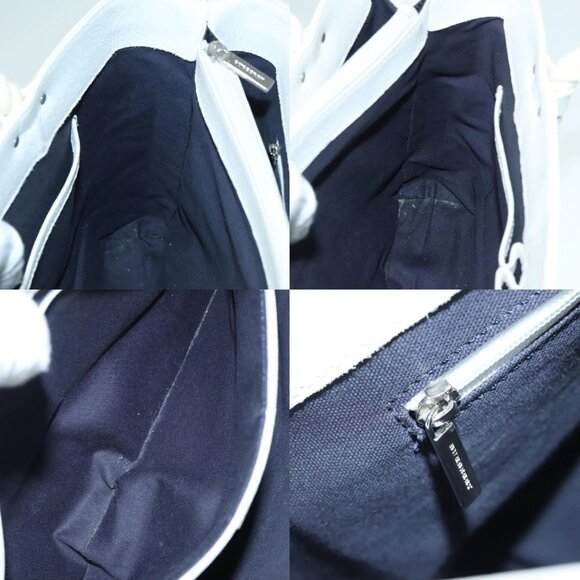 BURBERRY Rope handle Hand Bag Canvas Leather White Blue Silver Auth 92982 - Picture 13 of 15